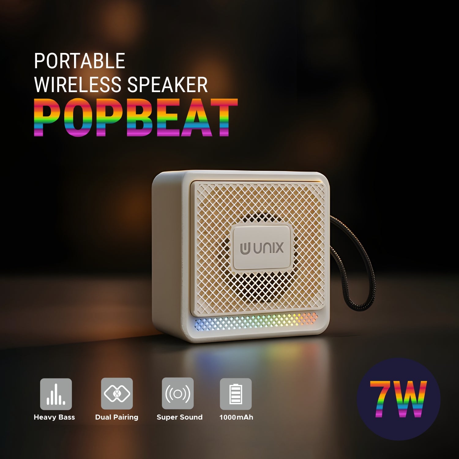 UNIX PopBeat RGB Bluetooth Speaker – Heavy Bass, RGB Glow & 6H Playtime