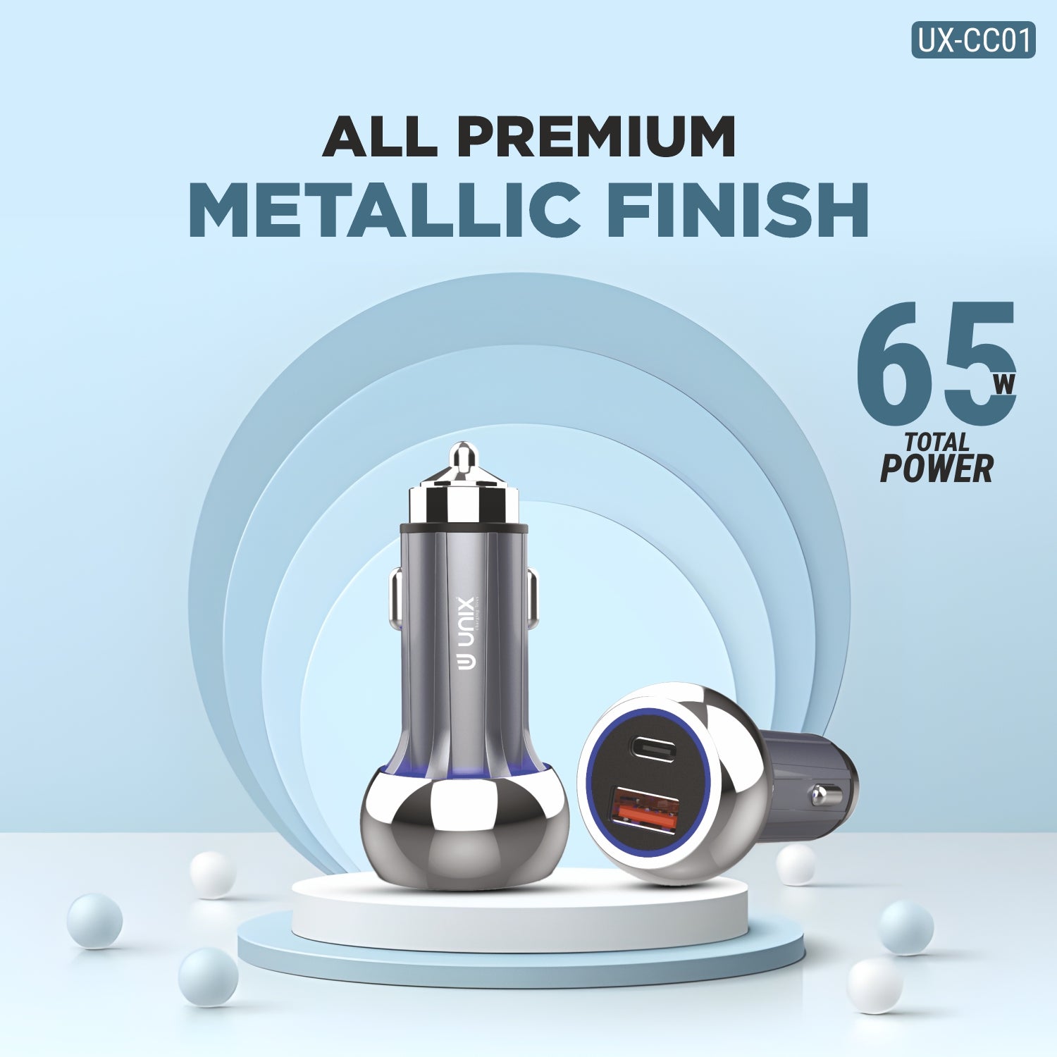 Unix UX-CC01 65W PD+USB Car Charger