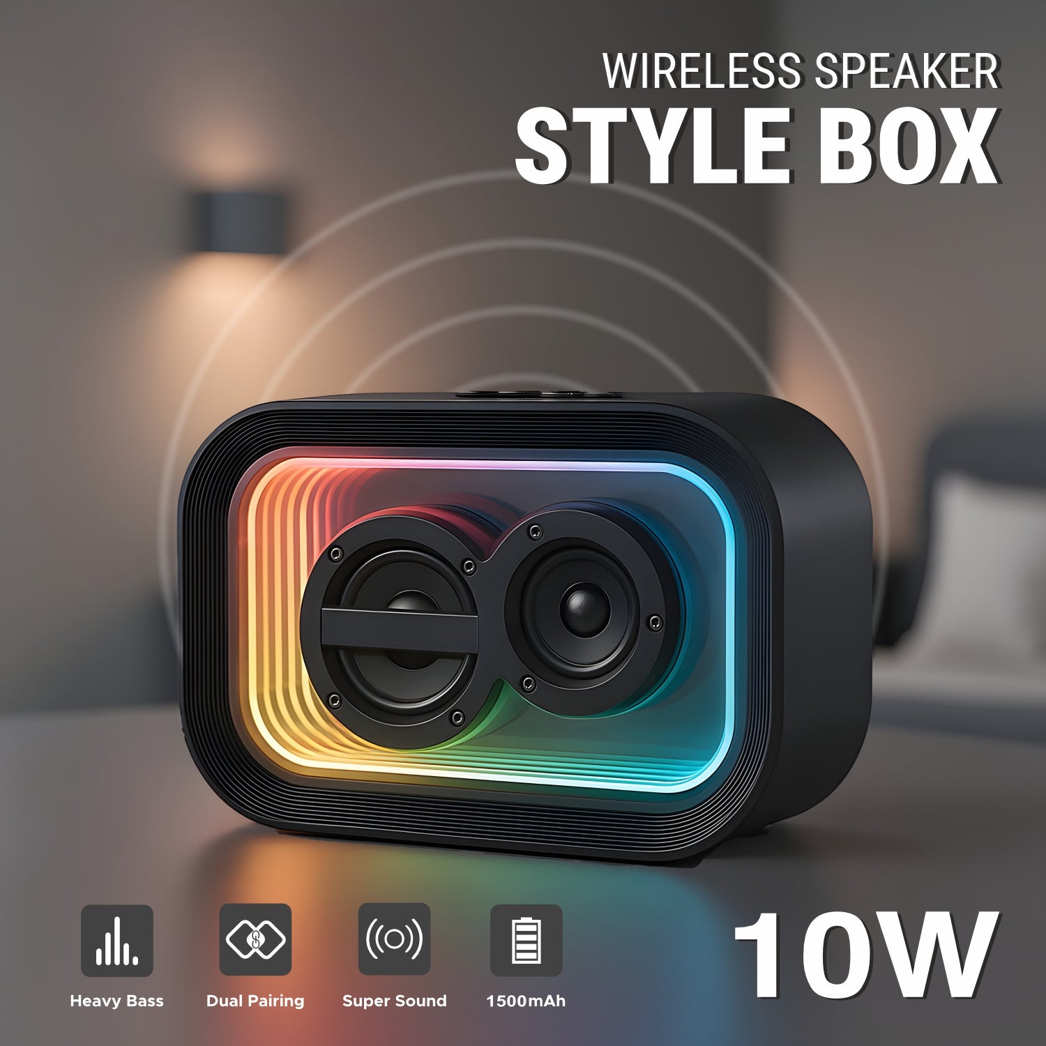 UNIX Style Box XB-U77 – 10W RGB Wireless Speaker with TWS Function & 1500mAh Battery