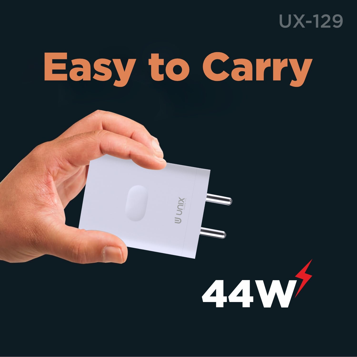 UNIX UX-129 44W ECO Series Fast Charger with Type-C Cable & 5-Layer Protection