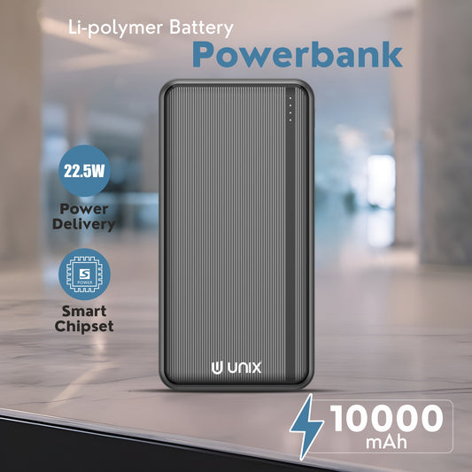 UNIX UX-1509 10000mAh Power Bank – 22.5W PD Fast Charging | Dual Input | Smart Protection