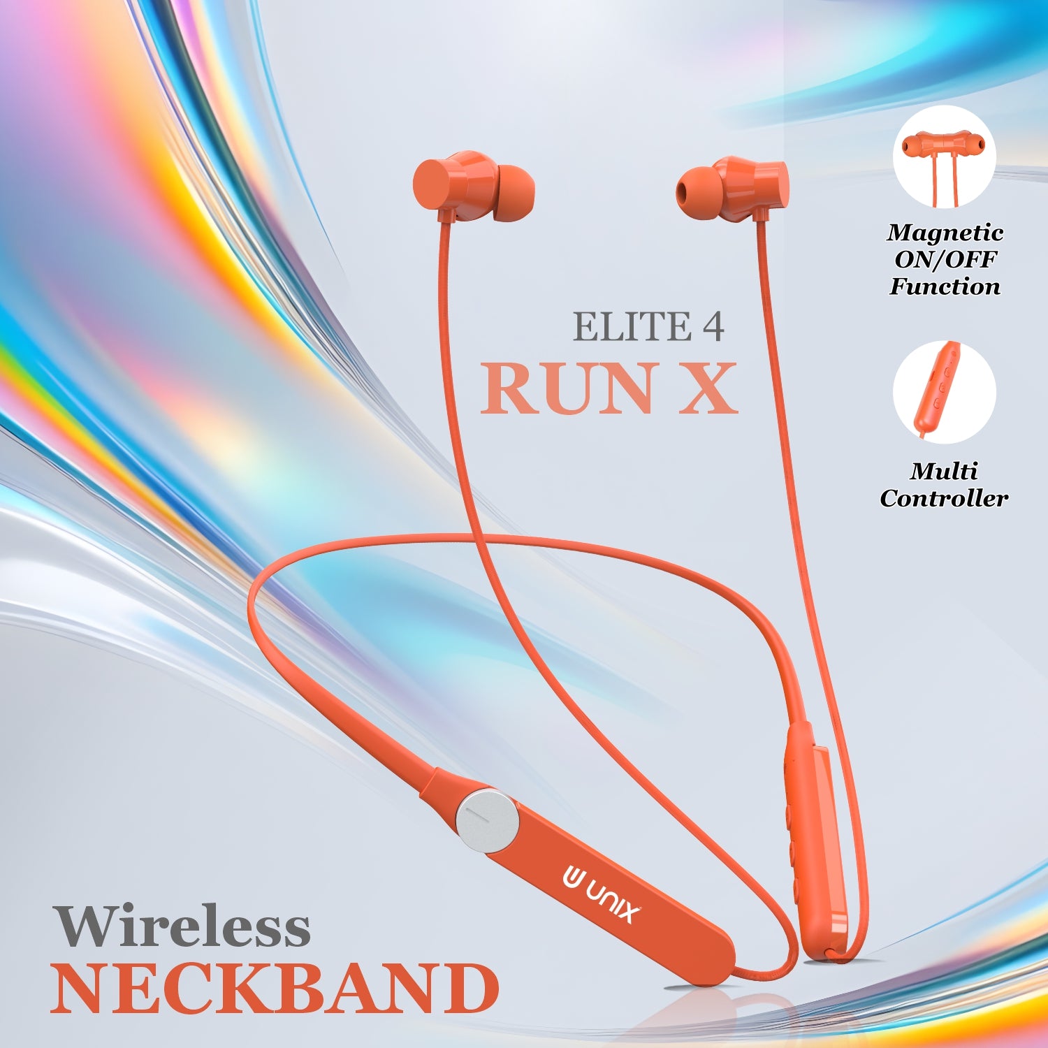 Unix Elite 4 Runx Wireless Neckband äóñ 54H Playtime, ENC, Magnetic On/Off & Multi-Controller - Unixindia.