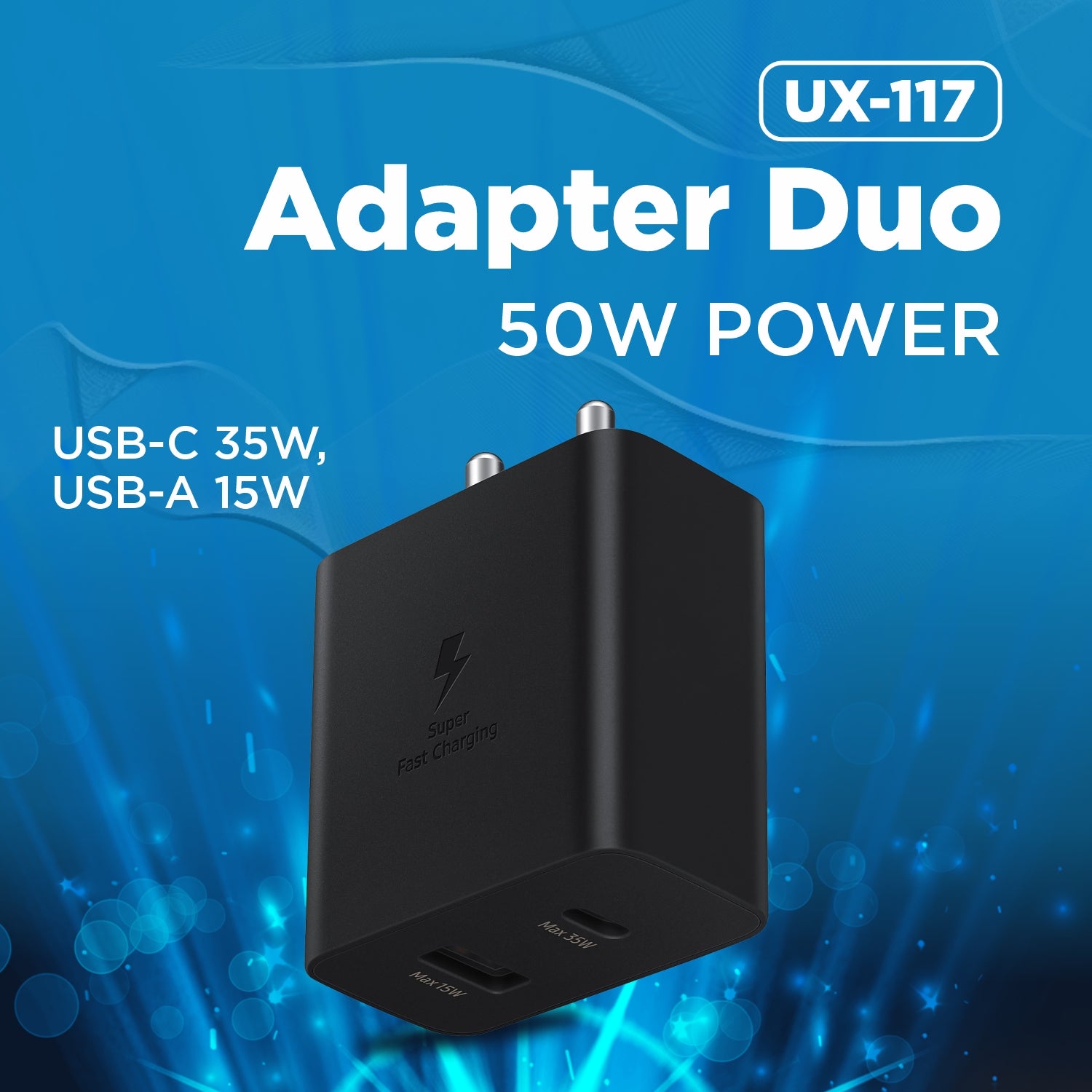 UX-117 50W Dual Port Power Adapter | USB + Type-C Fast Charging β Unix