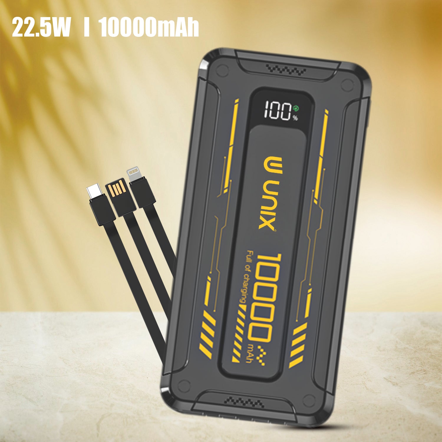 UNIX India UX-1527 10000mAh Power Bank with Inbuilt Cable, Digital Display, and Smart Chip - Unixindia.