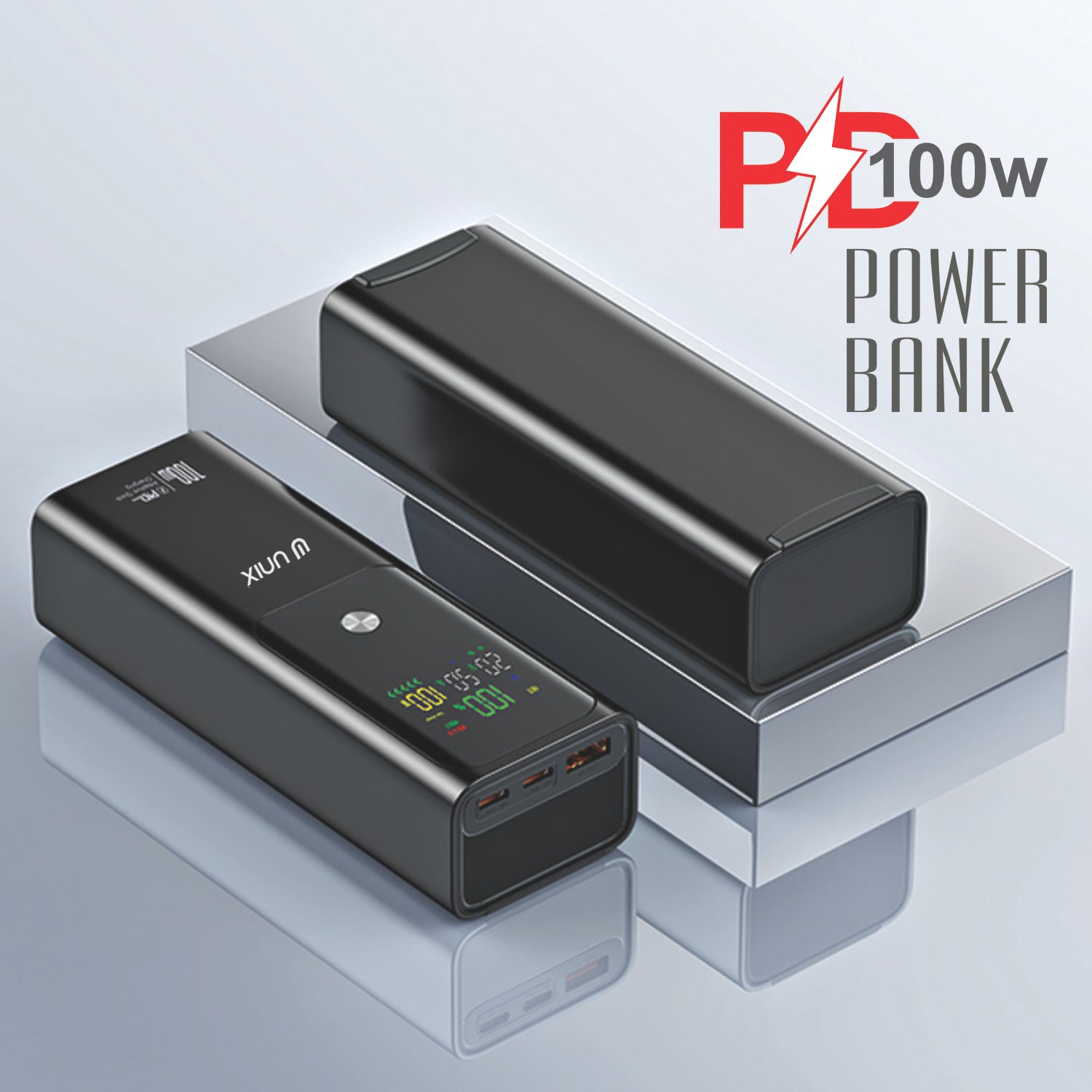 UNIX UX-1522 20000mAh Power Bank with 100W PD, Dual Type-C Ports & Digital Display - Unixindia.