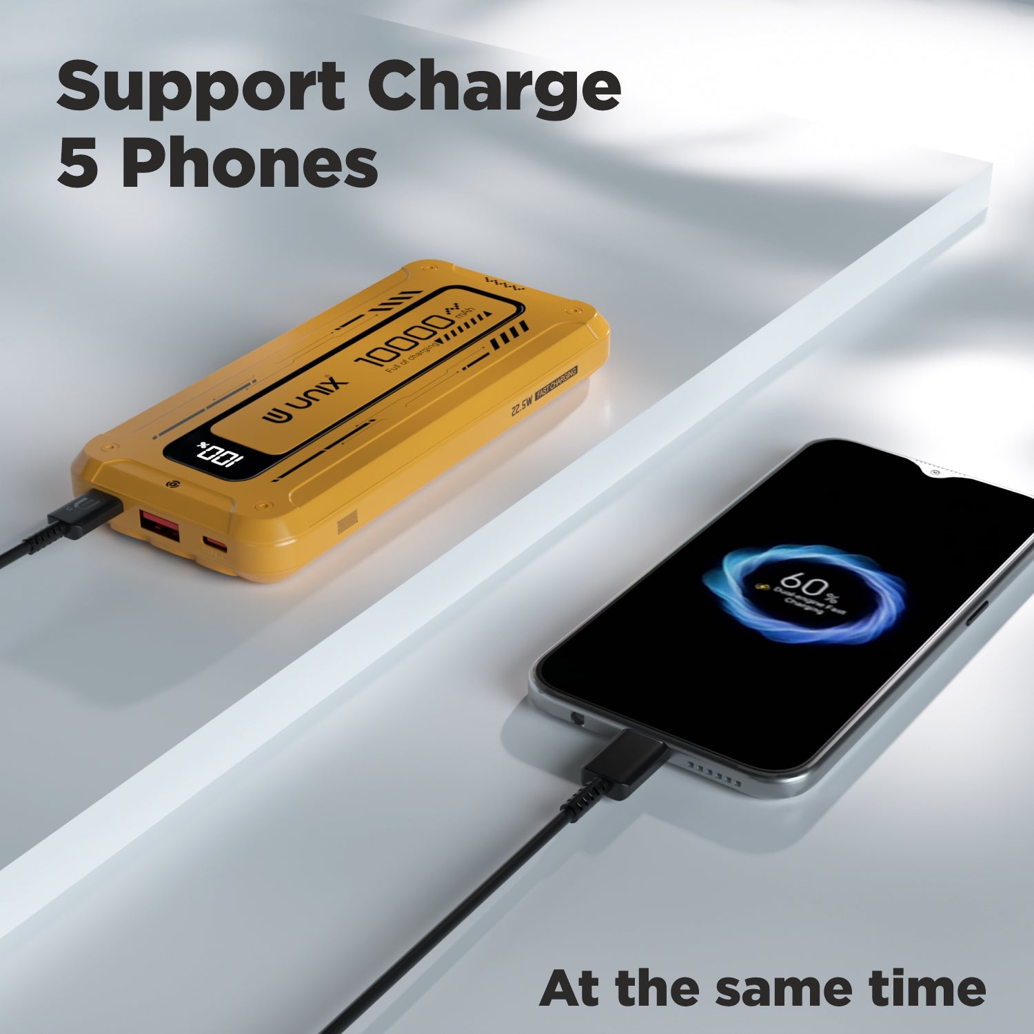 UNIX India UX-1527 10000mAh Power Bank with Inbuilt Cable, Digital Display, and Smart Chip