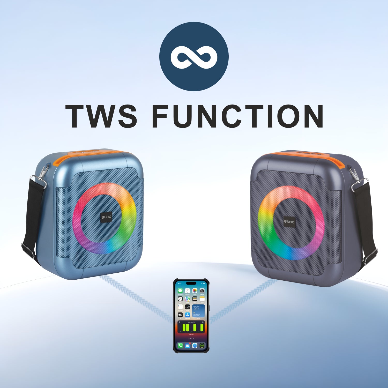 UNIX Q Box XB-U66 β 20W RGB Wireless Speaker with TWS, Super Bass & 15H Playtime