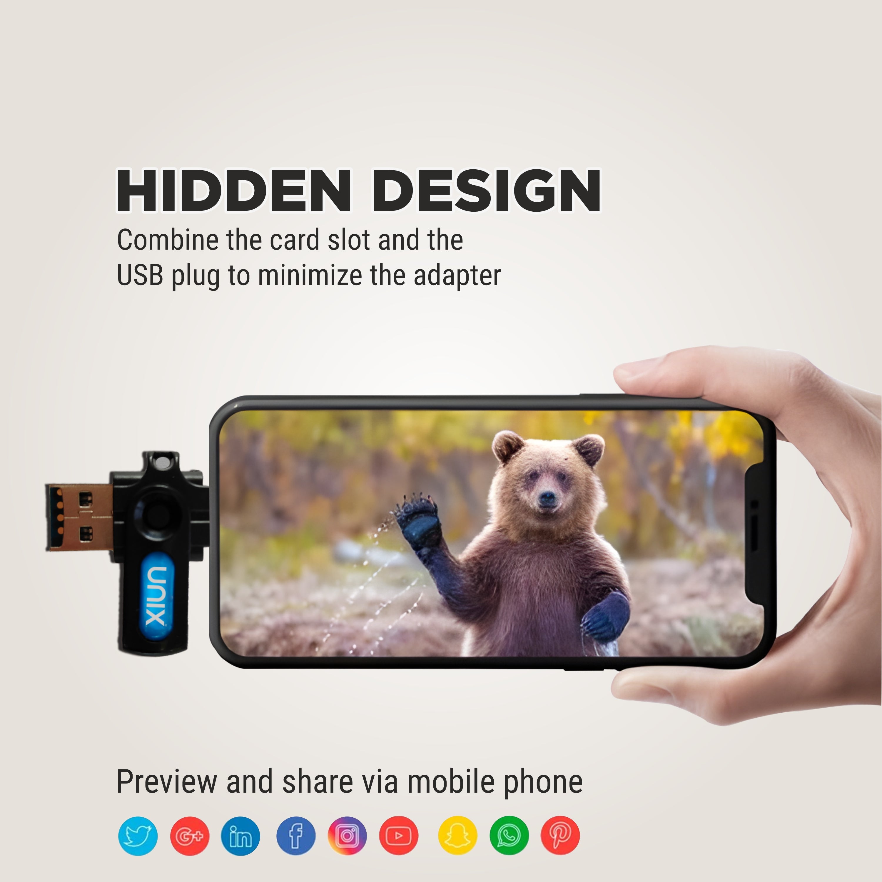 UNIX OT10 Dual Plug OTG + Card Reader | USB-A & Type-C | Hidden Slot Design