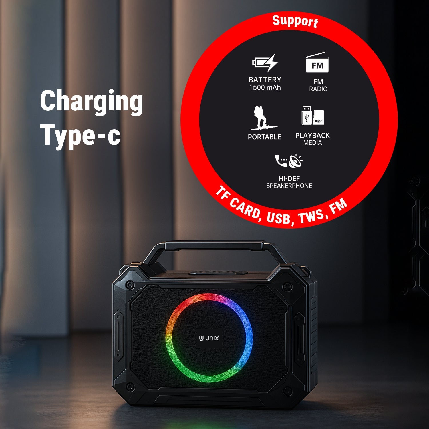 UNIX H Box XB-U88 – 15W RGB Wireless Speaker