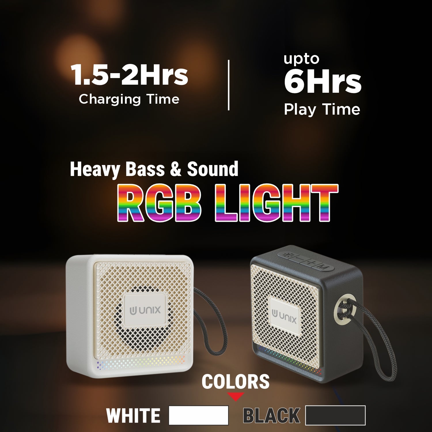 UNIX PopBeat RGB Bluetooth Speaker – Heavy Bass, RGB Glow & 6H Playtime