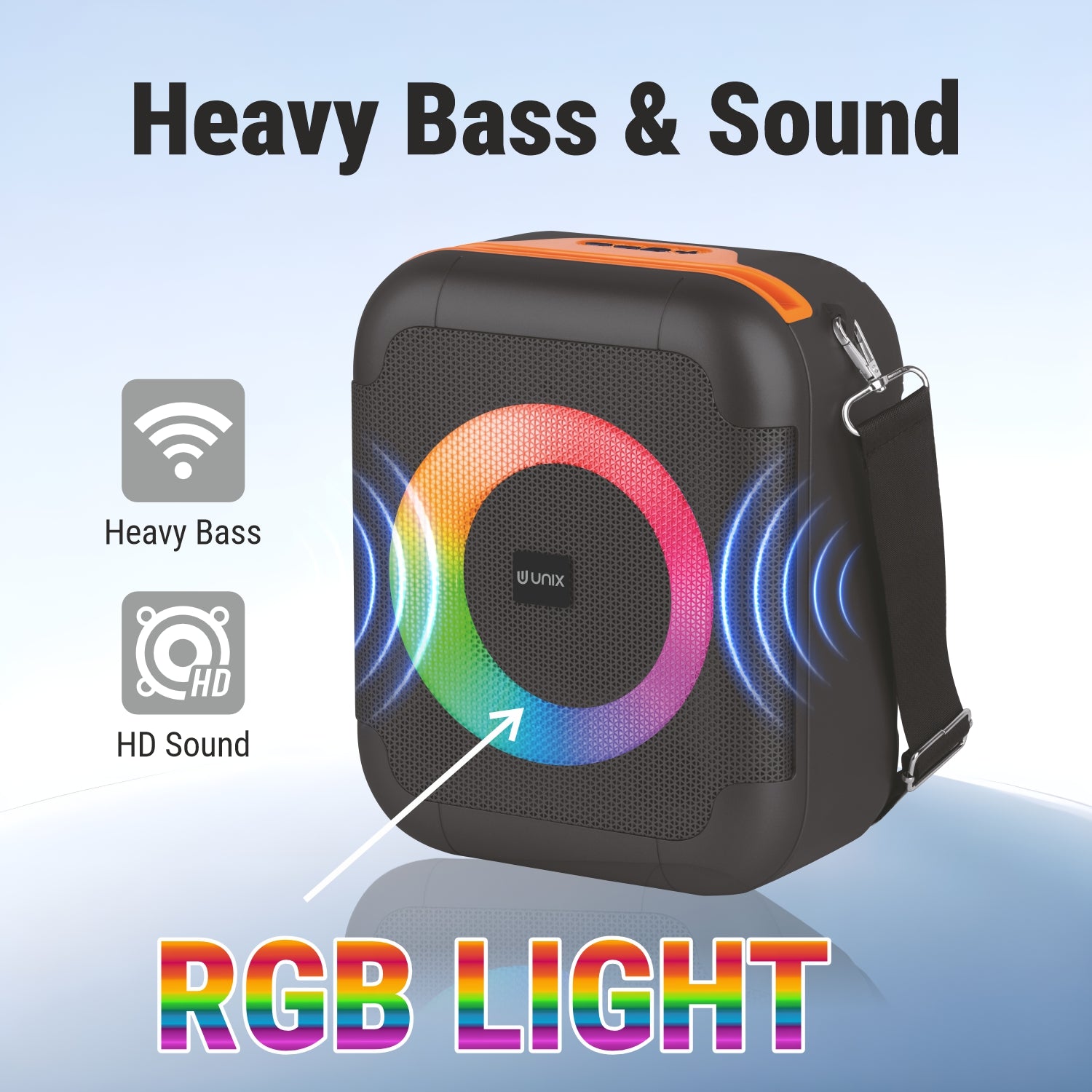 UNIX Q Box XB-U66 β 20W RGB Wireless Speaker with TWS, Super Bass & 15H Playtime