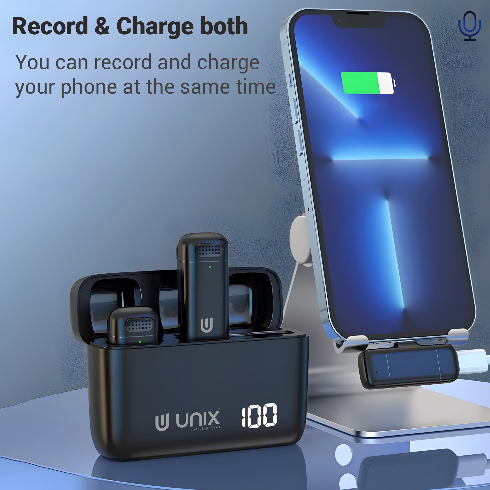 UNIX MC1 Wireless Dual Microphone Crystal-Clear Audio with 48H Battery