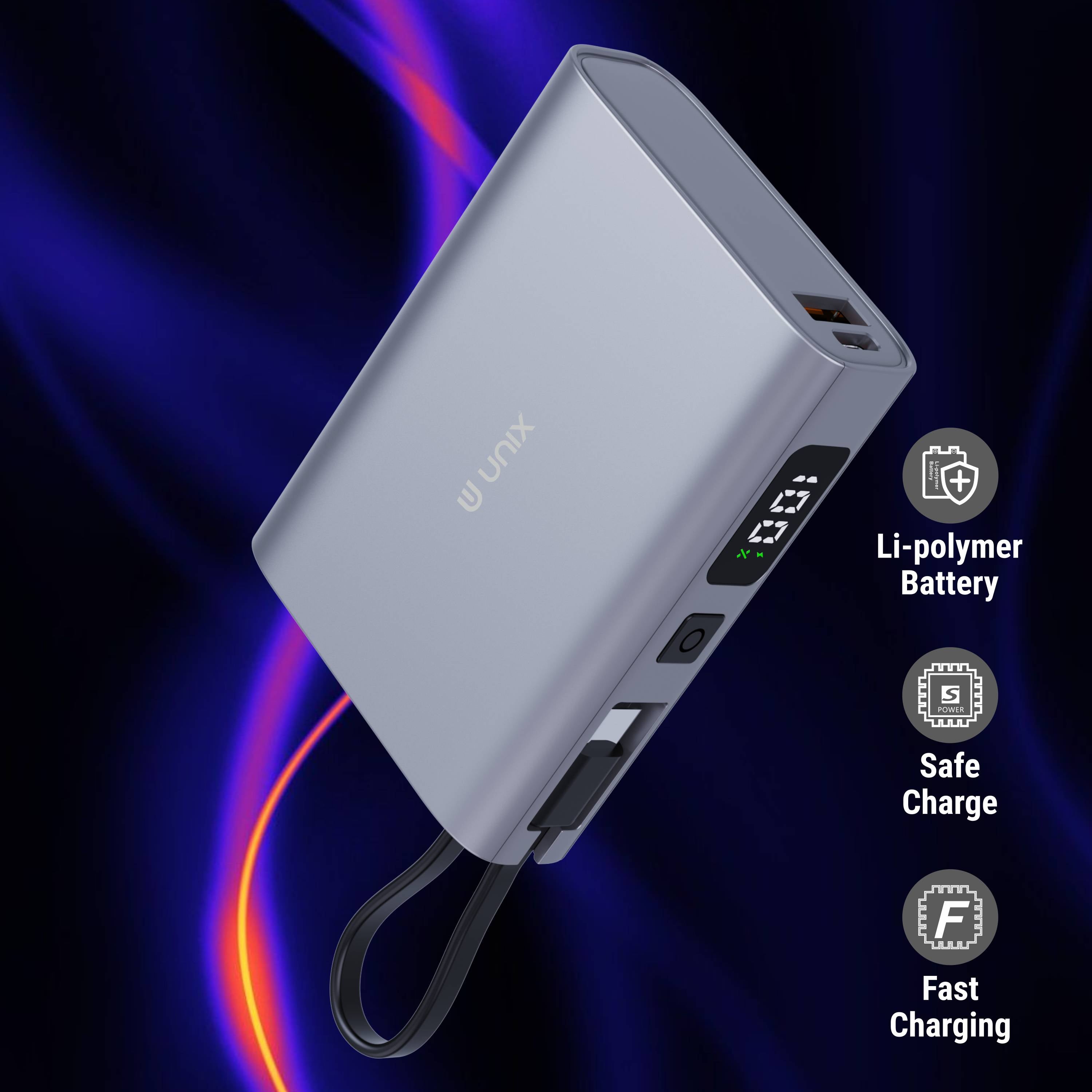 UNIX UX-1515 10000mAh Power Bank – Compact PD Fast Charging with Digital Display