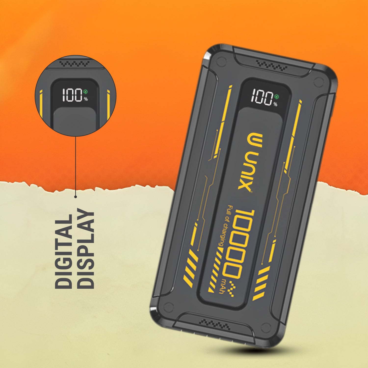 UNIX India UX-1527 10000mAh Power Bank with Inbuilt Cable, Digital Display, and Smart Chip - Unixindia.