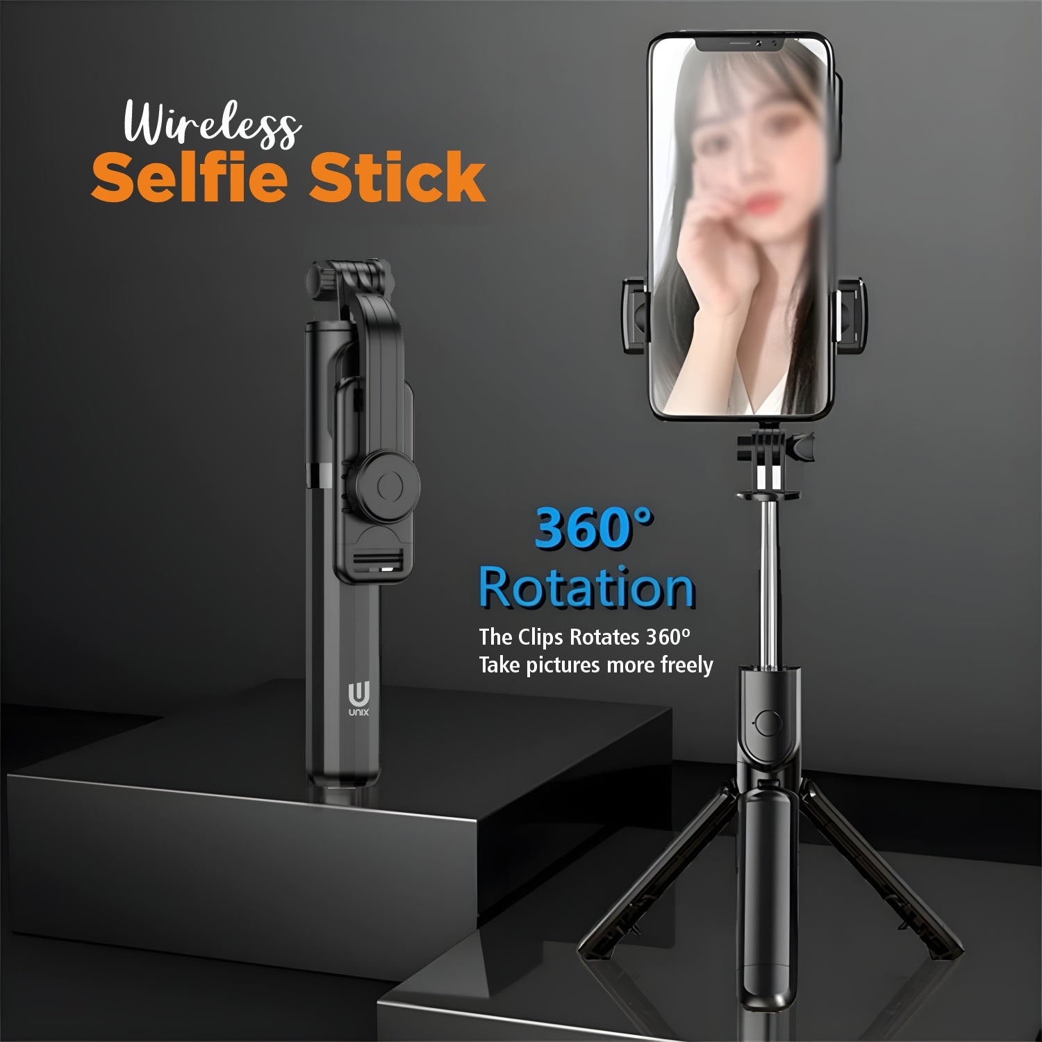 UNIX UX-SF01 ClickStick – 360° Rotating Selfie Stick with Tripod & Remote