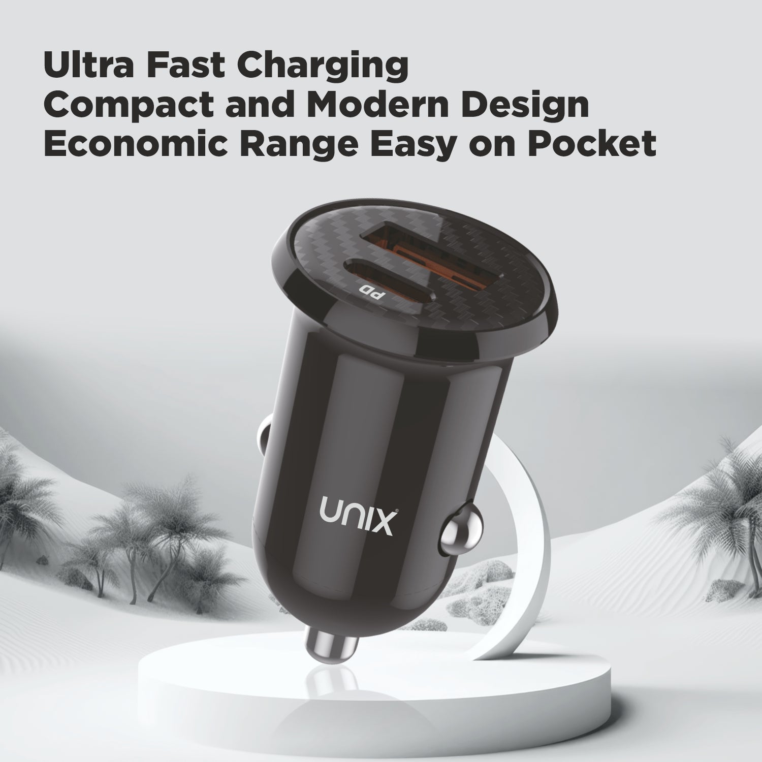 UNIX UX-C77 | 25W Mini Car Charger with PD + USB | Ultra-Fast, Compact & Budget-Friendly