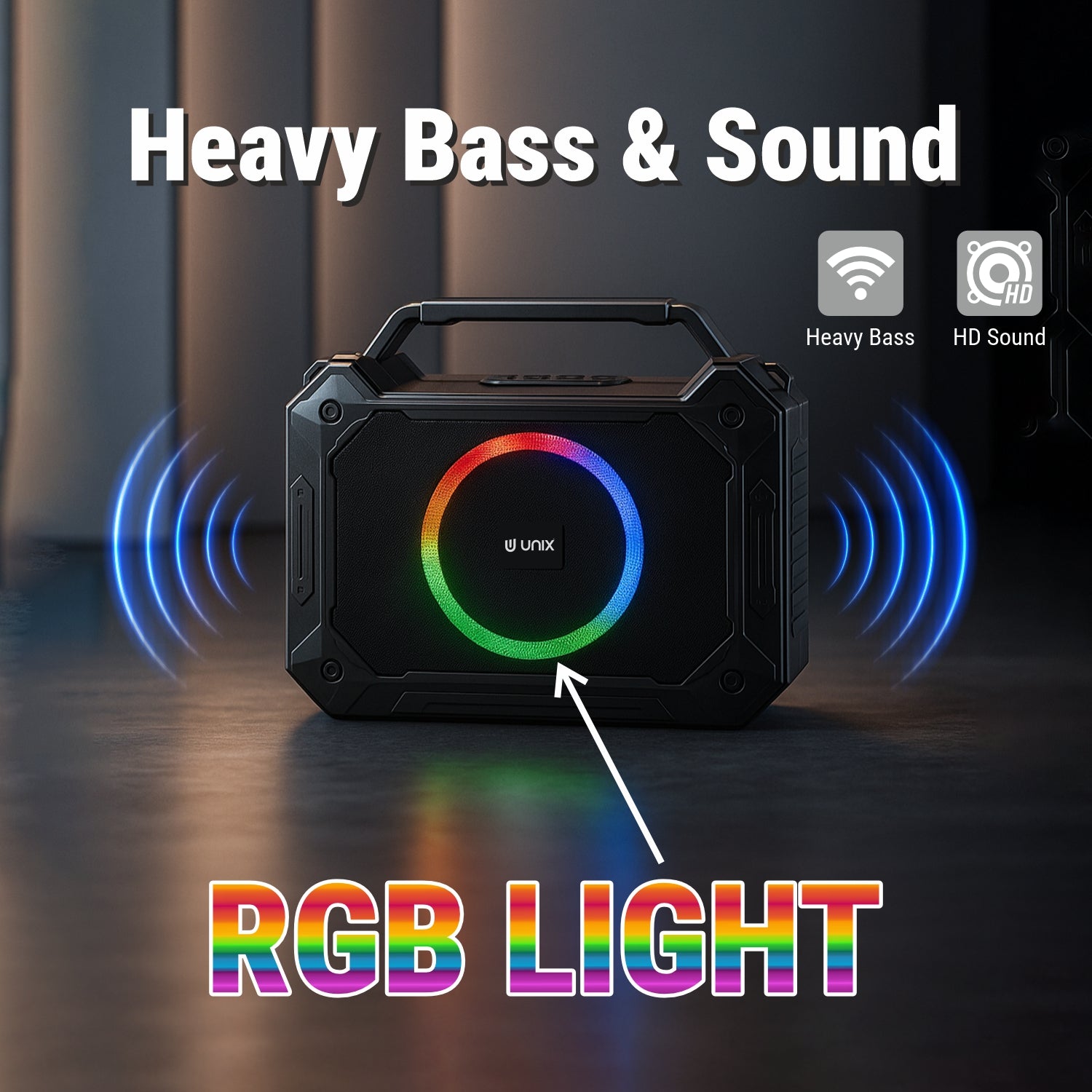 UNIX H Box XB-U88 – 15W RGB Wireless Speaker with TWS, FM Radio & Portable Design