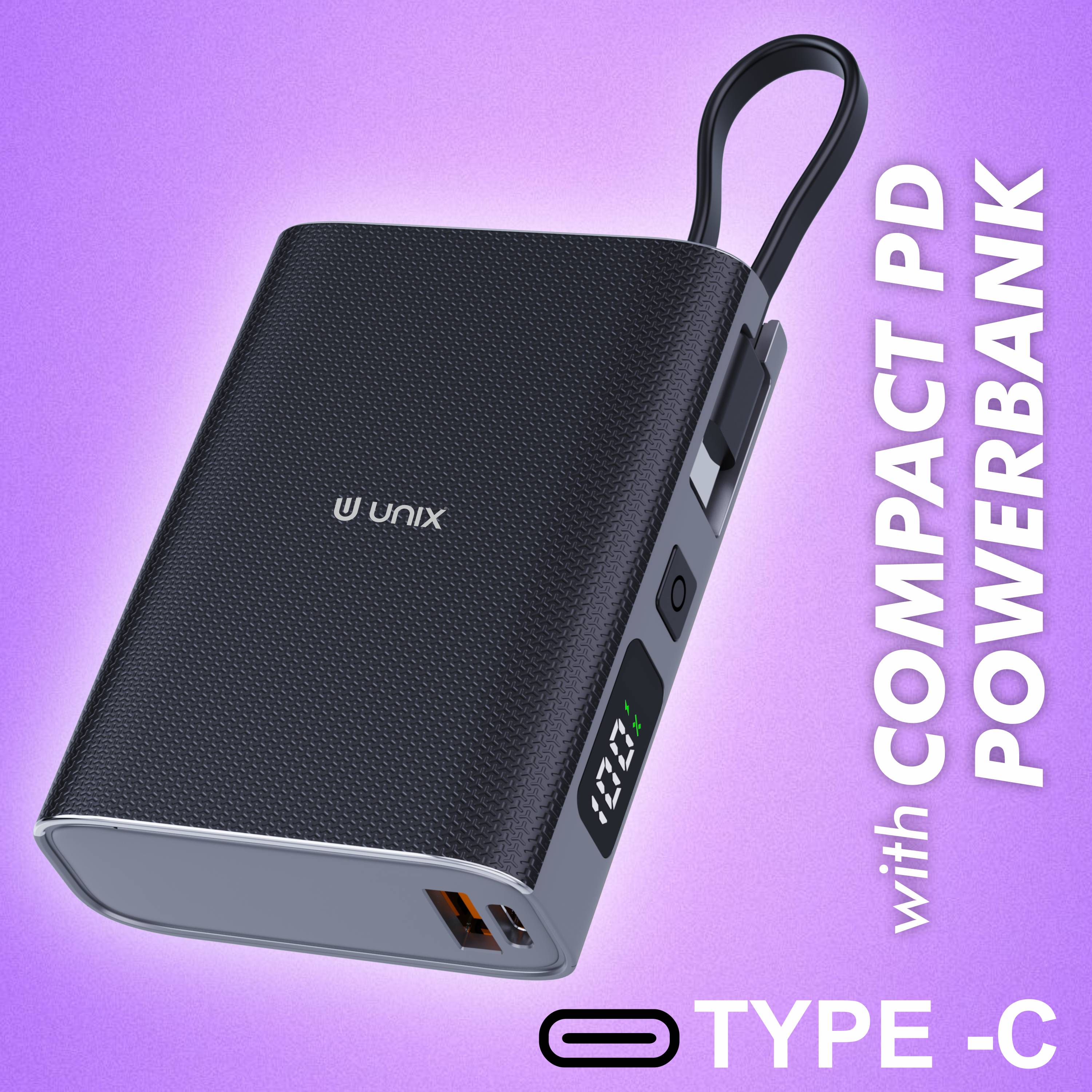 UNIX UX-1515 10000mAh Power Bank – Compact PD Fast Charging with Digital Display