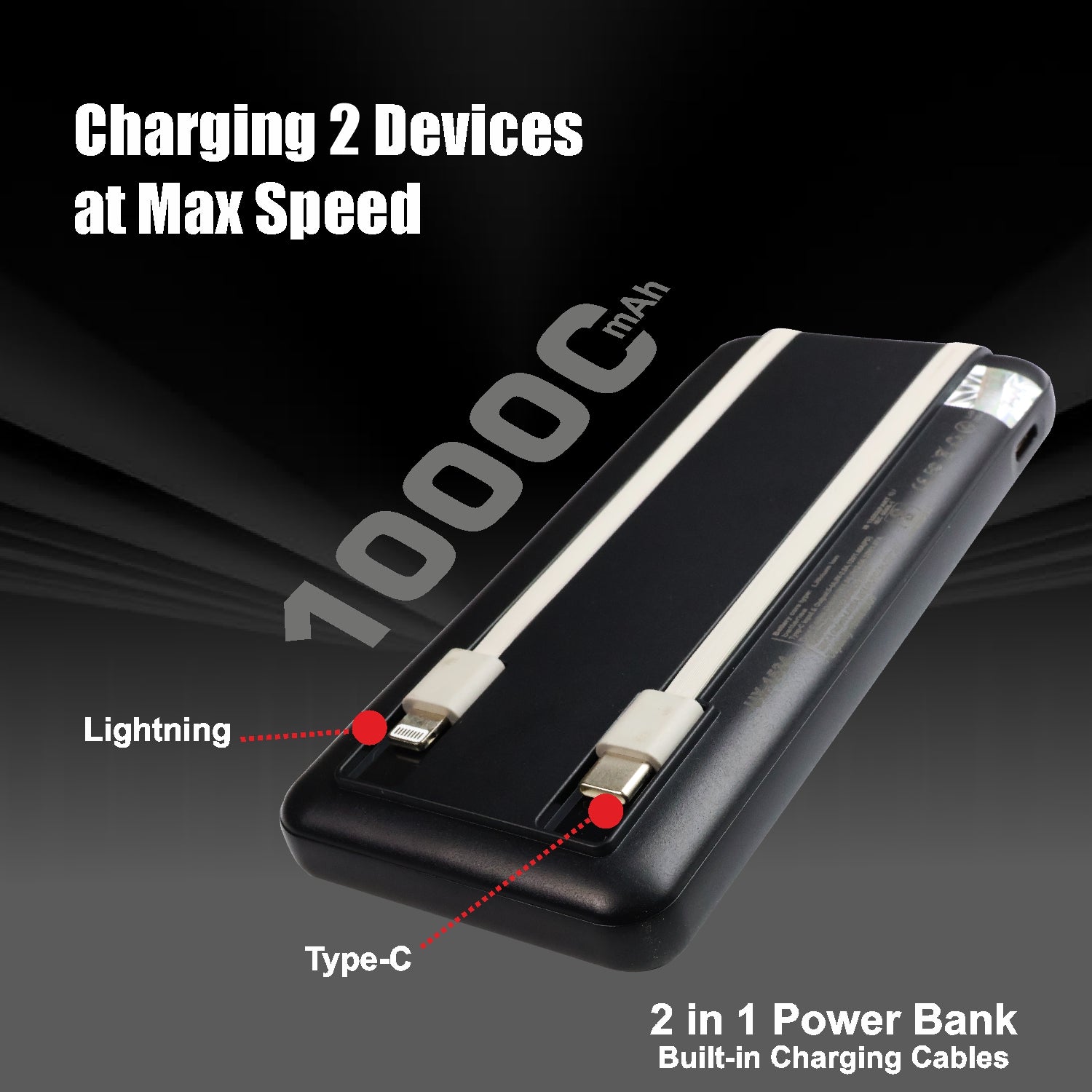 UNIX Ux-1534 Power Bank – 10000mAh, 22.5W Power Delivery, Dual Inbuilt Cables, Digital Display