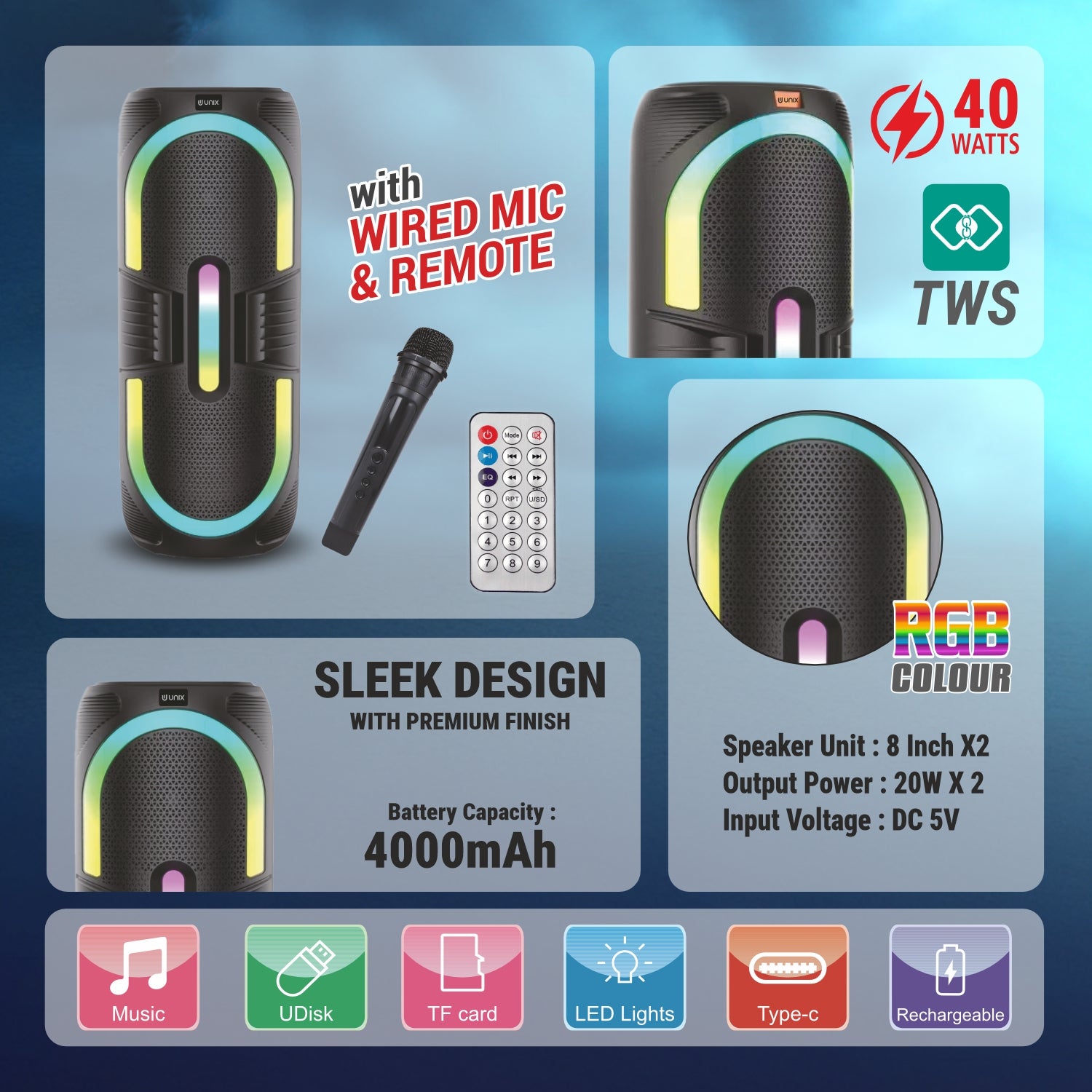 ODC UX-888 40W RGB Party Speaker