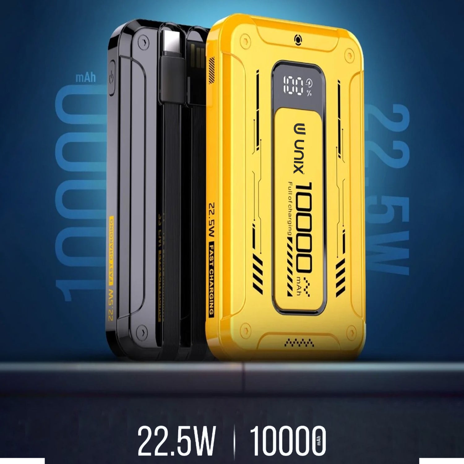UNIX India UX-1527 10000mAh Power Bank with Inbuilt Cable, Digital Display, and Smart Chip - Unixindia.