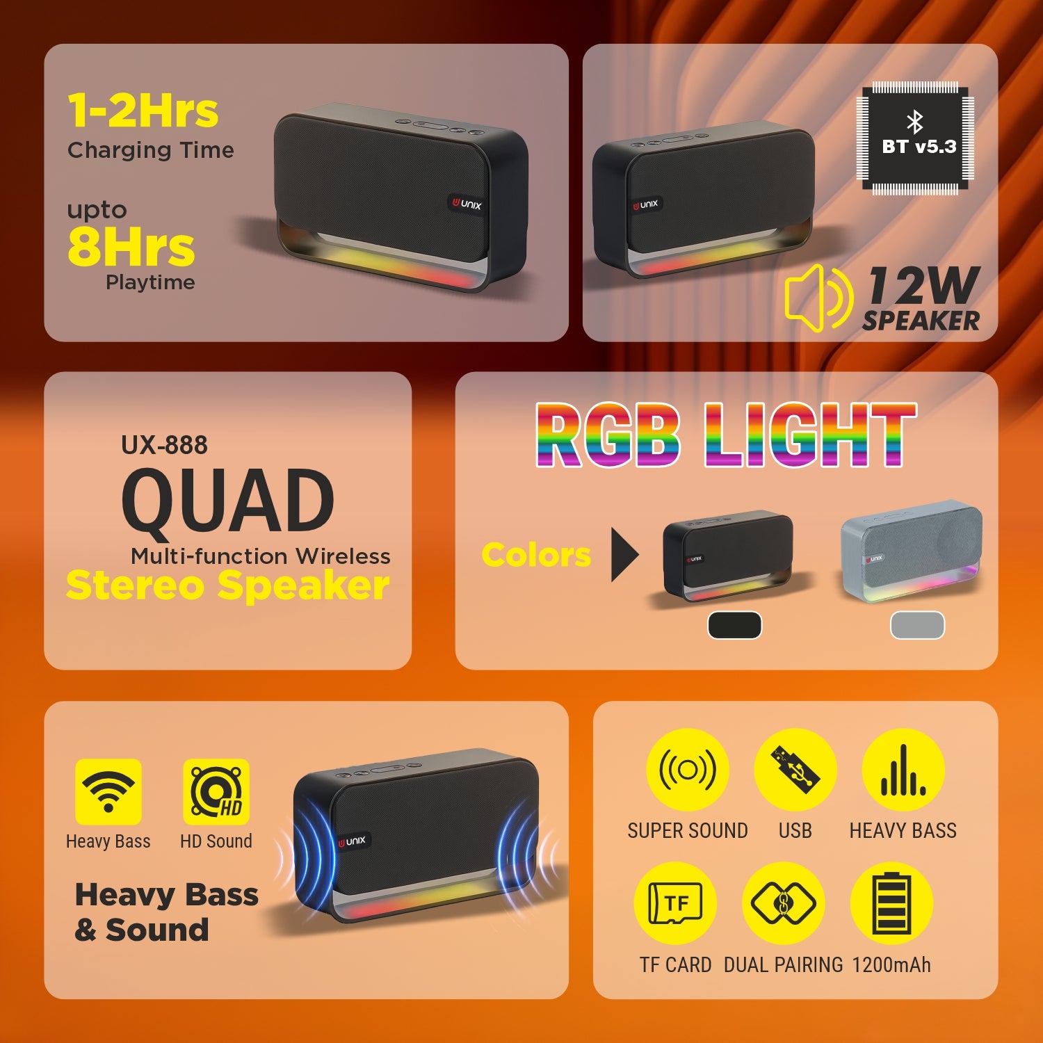 Quad 12W RGB Bluetooth Speaker