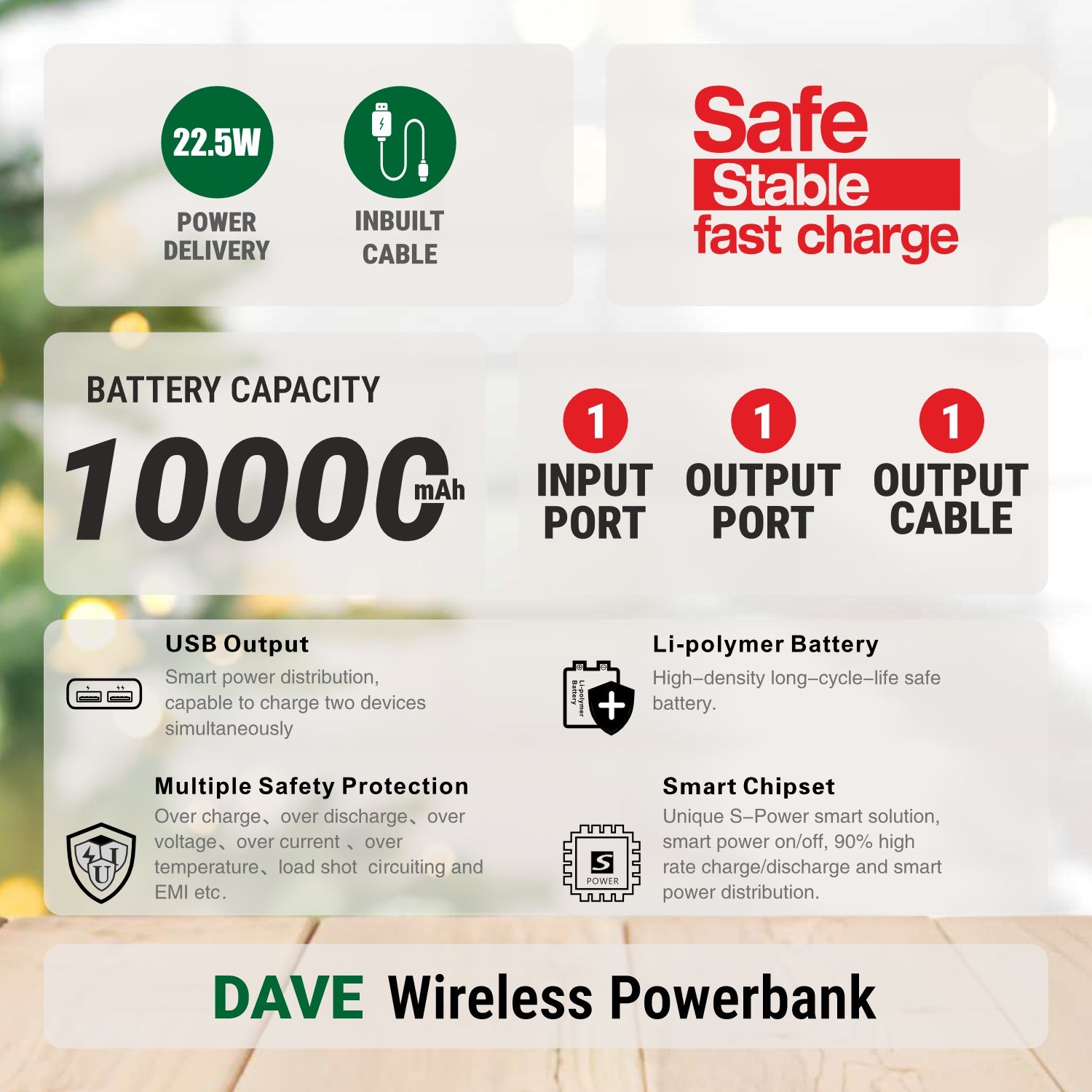 UNIX UX-1513 Dave 10000mAh Wireless Power Bank