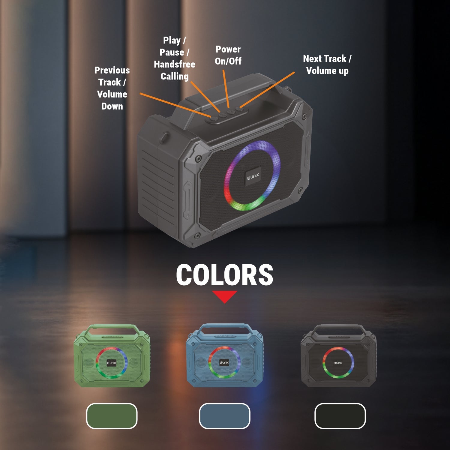 UNIX H Box XB-U88 – 15W RGB Wireless Speaker with TWS, FM Radio & Portable Design