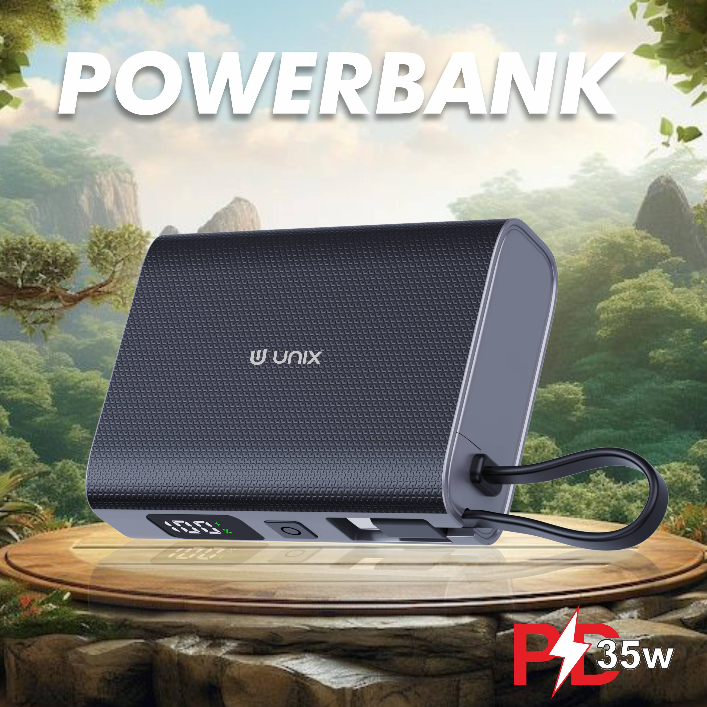 UNIX UX-1515 10000mAh Power Bank – Compact PD Fast Charging with Digital Display