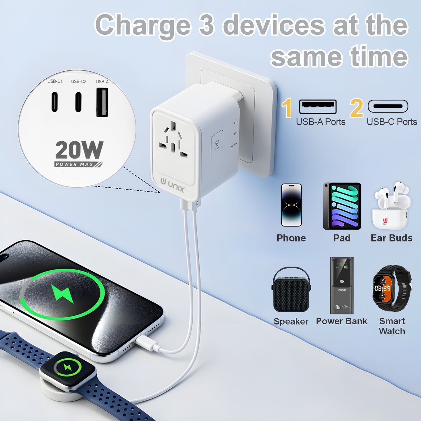 UNIX UX-TRAVELPRO 20W Universal Travel Adapter