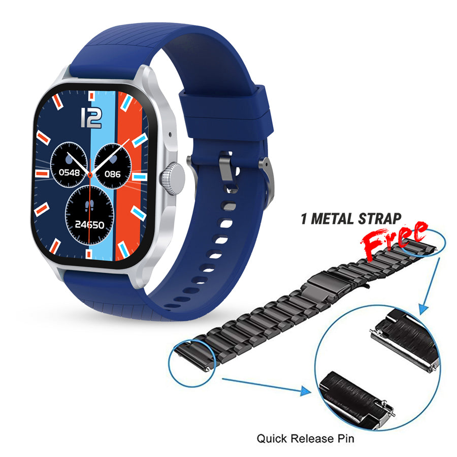 Unix USW-2 Hydra Bluetooth Calling Smartwatch | 2.1" IPS Display, Free Metal Strap, 6-Day Battery Silver free metal strap