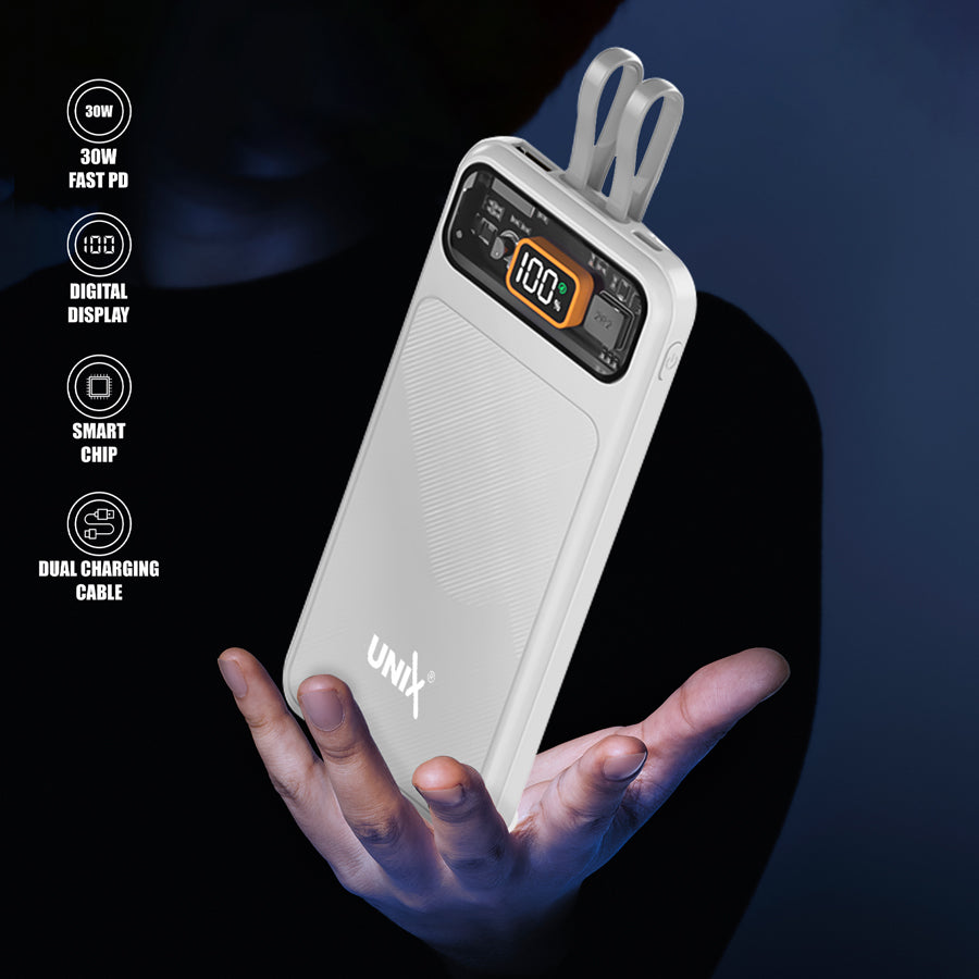 Unix UX-1513 30W PD Power Bank - Safe Stable Fast Charging White