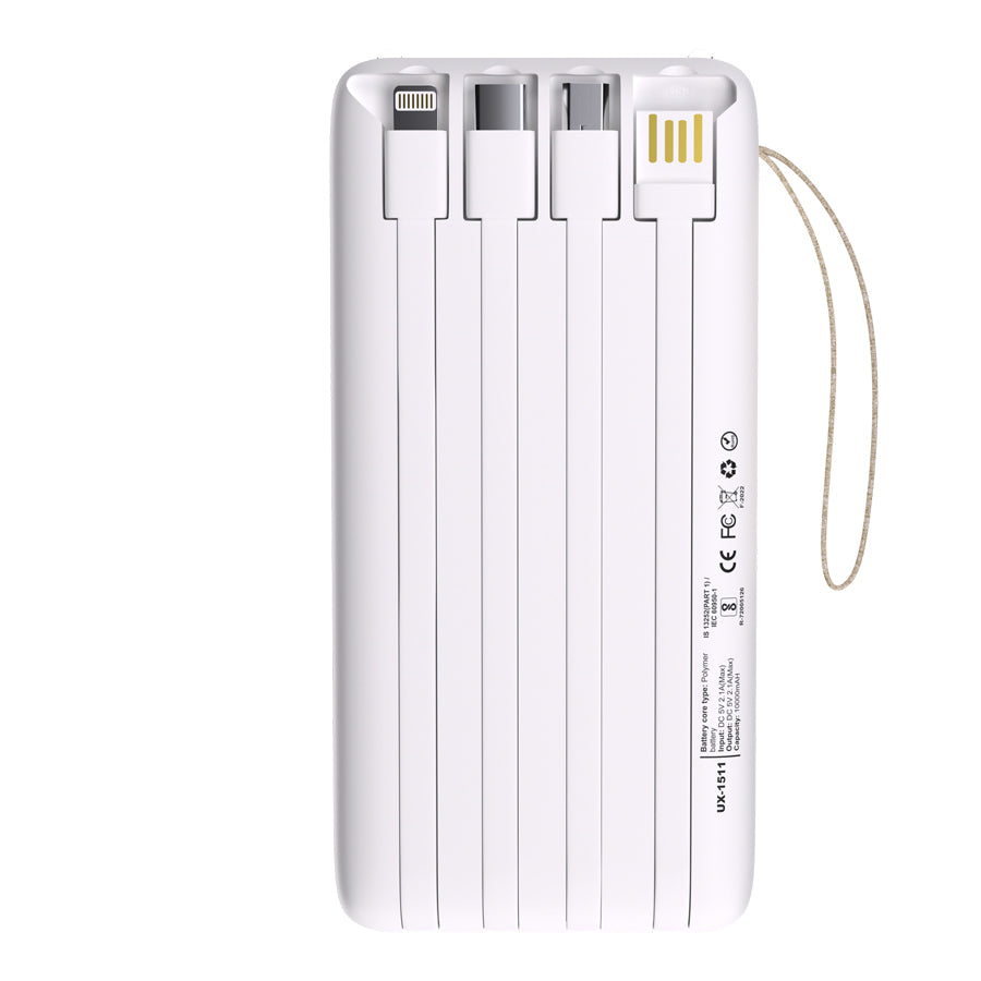 Unix UX-1511 Four In One Power Bank White back cables
