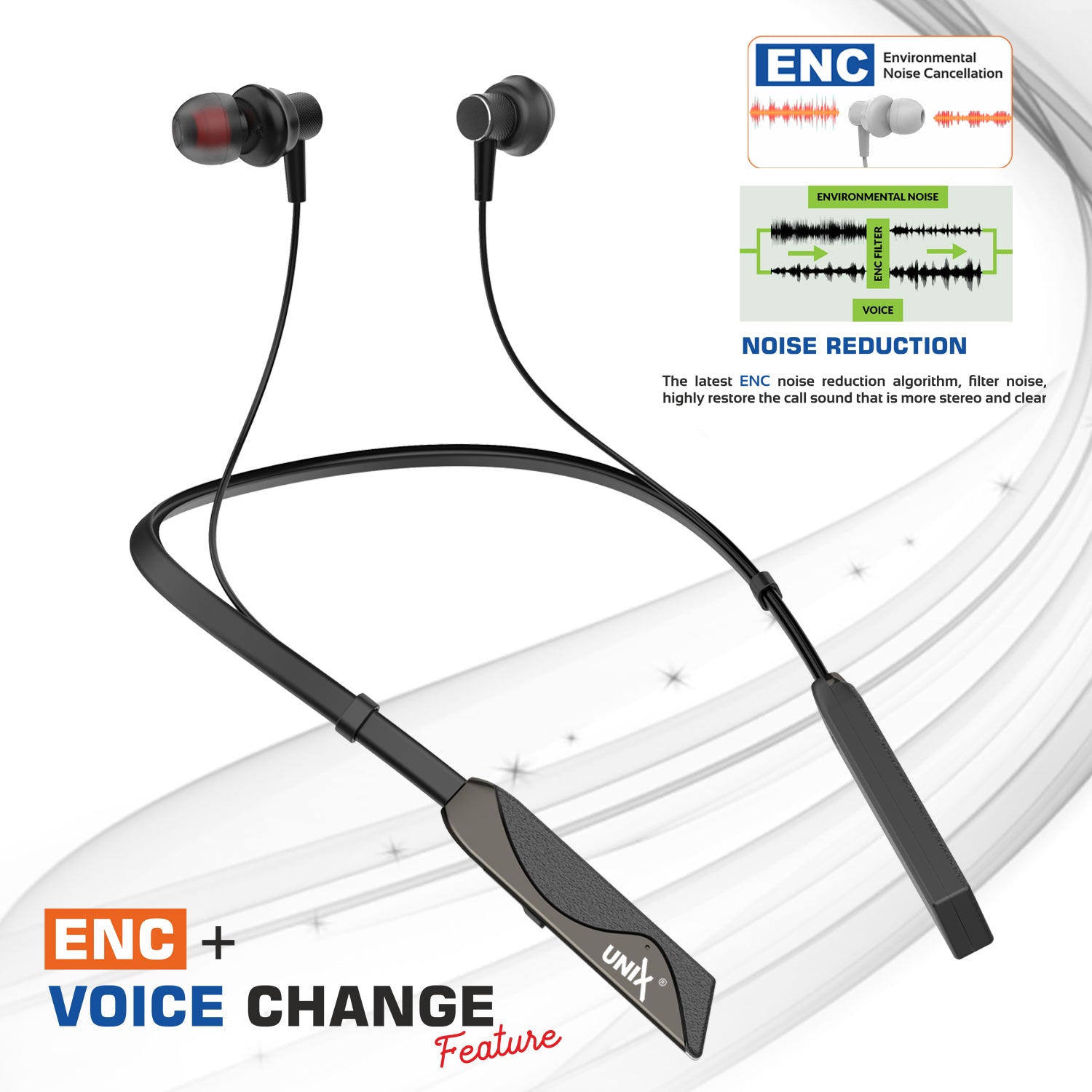Unix Elite 1 Electro Wireless Neckband - Three Voice Change + ENC black