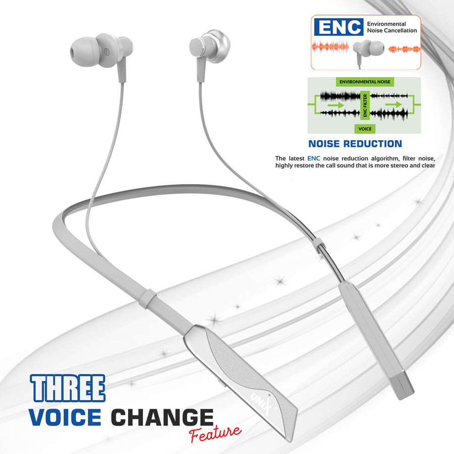 Unix Elite 1 Electro Wireless Neckband - Three Voice Change + ENC silver