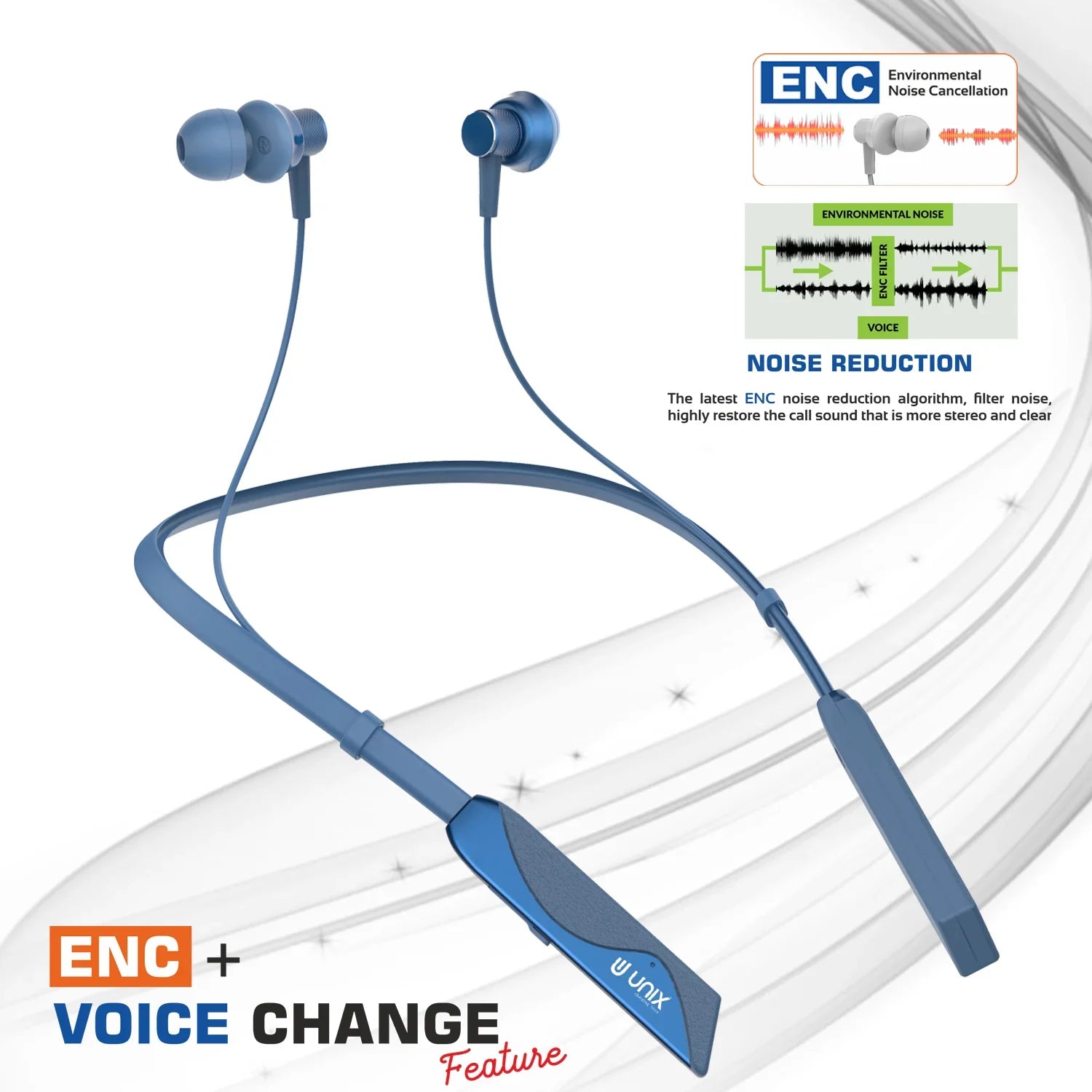 Unix Elite 1 Electro Wireless Neckband - Three Voice Change + ENC - Unixindia.
