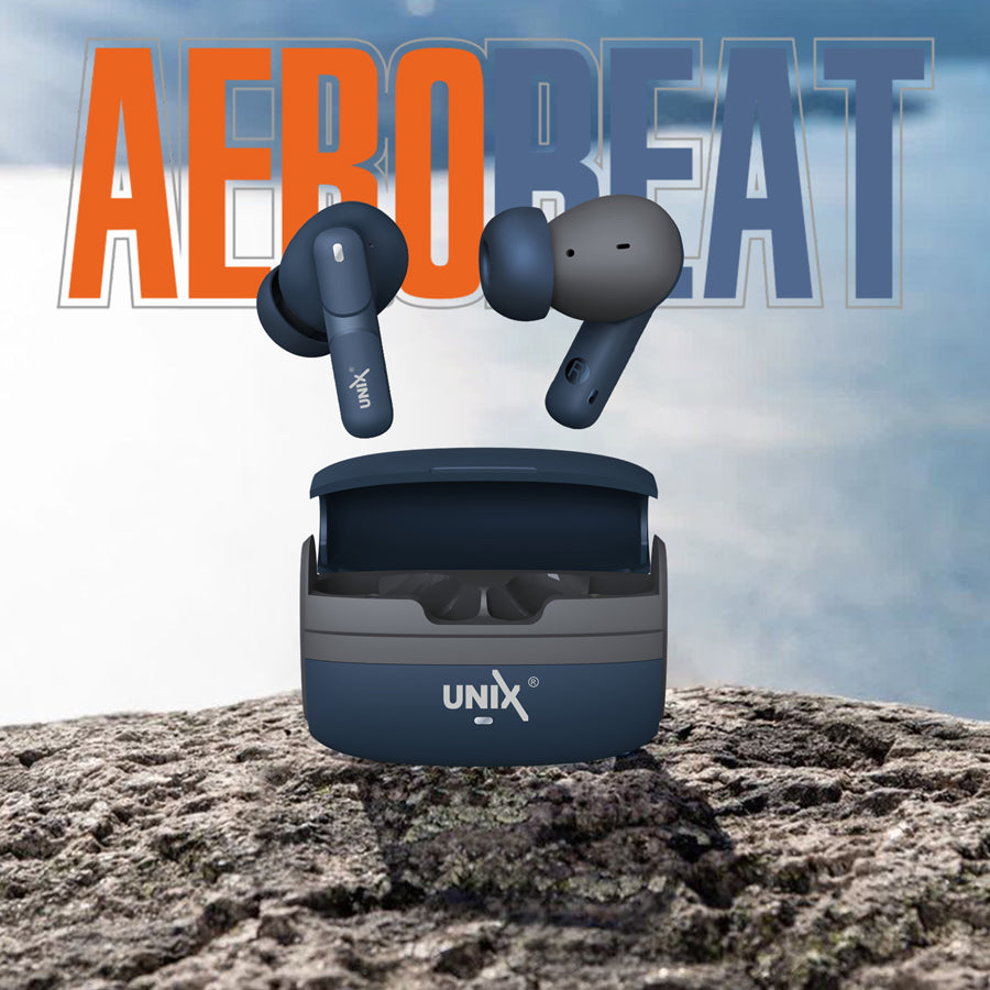 Unix UX-111 Aerobeat Wireless Earbuds | HD Sound, Long Battery Life Blue front