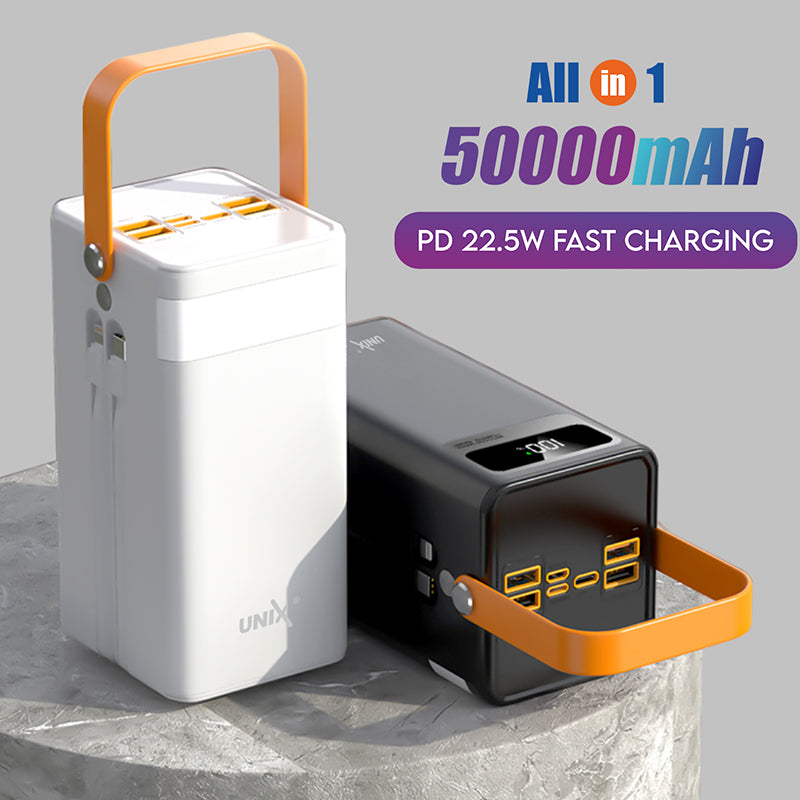 Unix UX-1539 Best All In One 50000 mAh Power Bank | Inbuilt Cables & 22.5W PD Fast Charging left