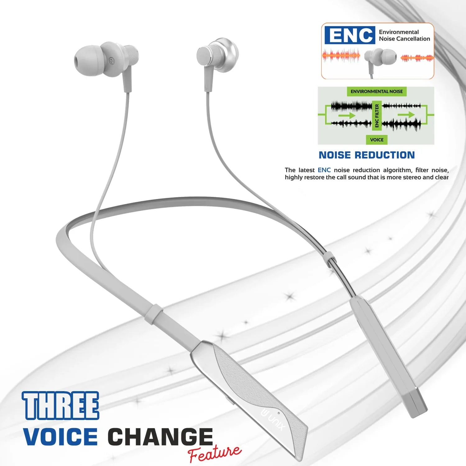 Unix Elite 1 Electro Wireless Neckband - Three Voice Change + ENC - Unixindia.