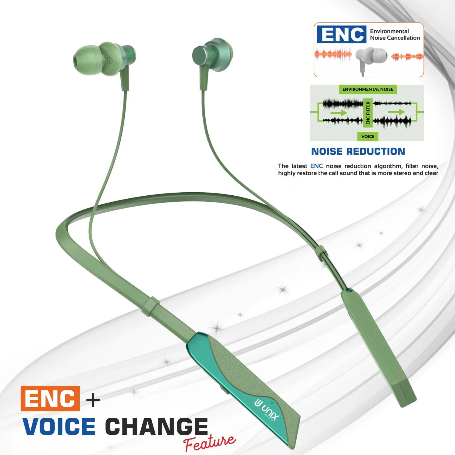 Unix Elite 1 Electro Wireless Neckband - Three Voice Change + ENC - Unixindia.