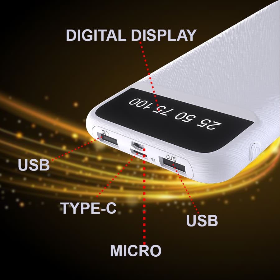 Unix UX-1520 10000mAh Power Bank - Stay Charged Anywhere, Anytime! white display
