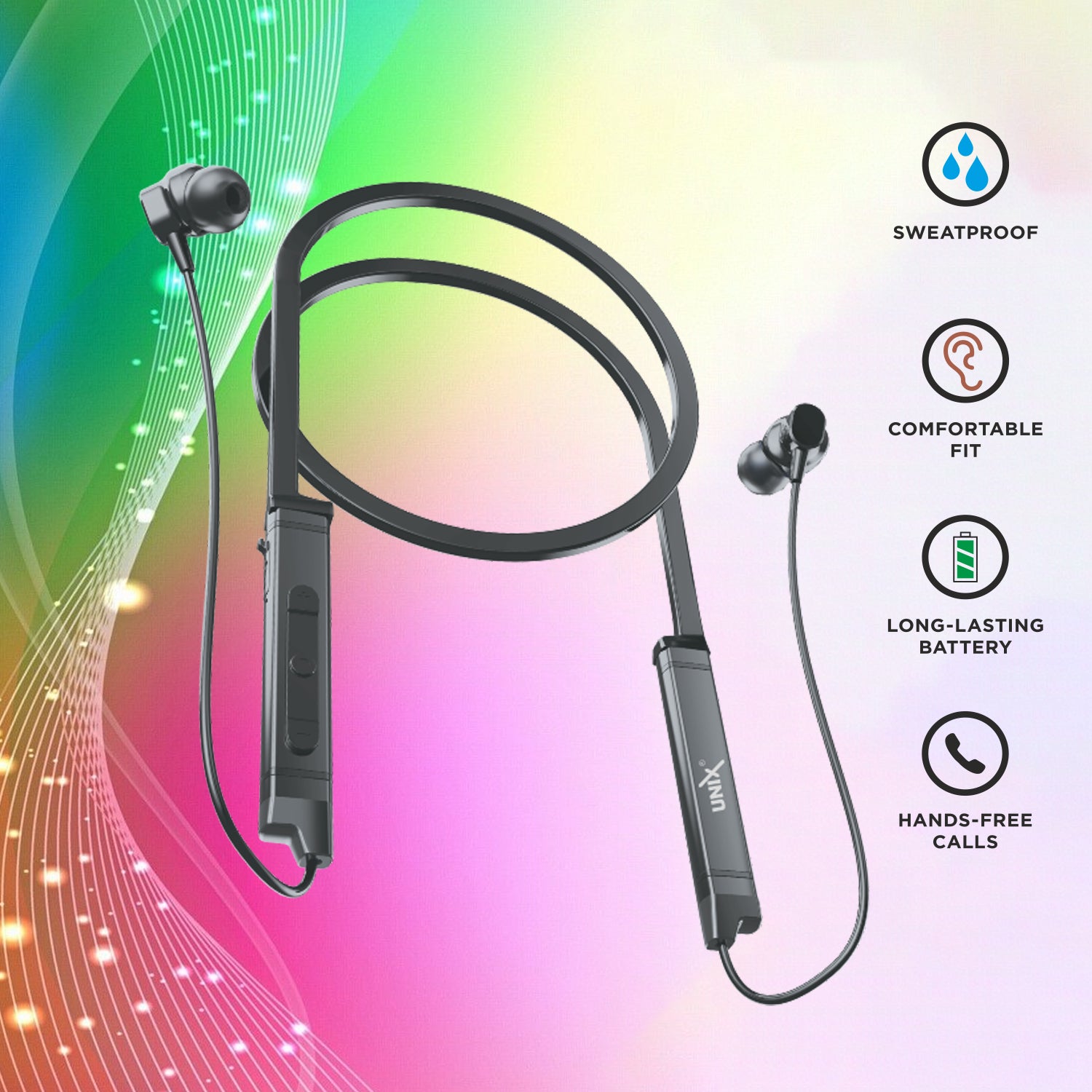 UNIX Ux-900 Springer Wireless Neckband äóñ Up to 52 Hours Playtime, Premium Bass, Type-C Fast Charging - Unixindia.