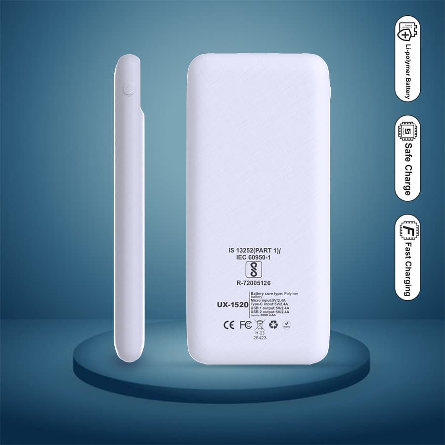 Unix UX-1520 10000mAh Power Bank - Stay Charged Anywhere, Anytime! white back