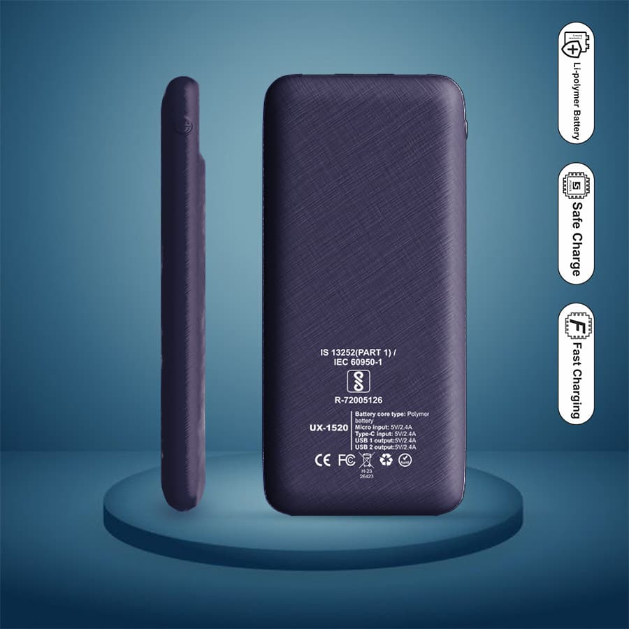 Unix UX-1520 10000mAh Power Bank - Stay Charged Anywhere, Anytime! Blue back