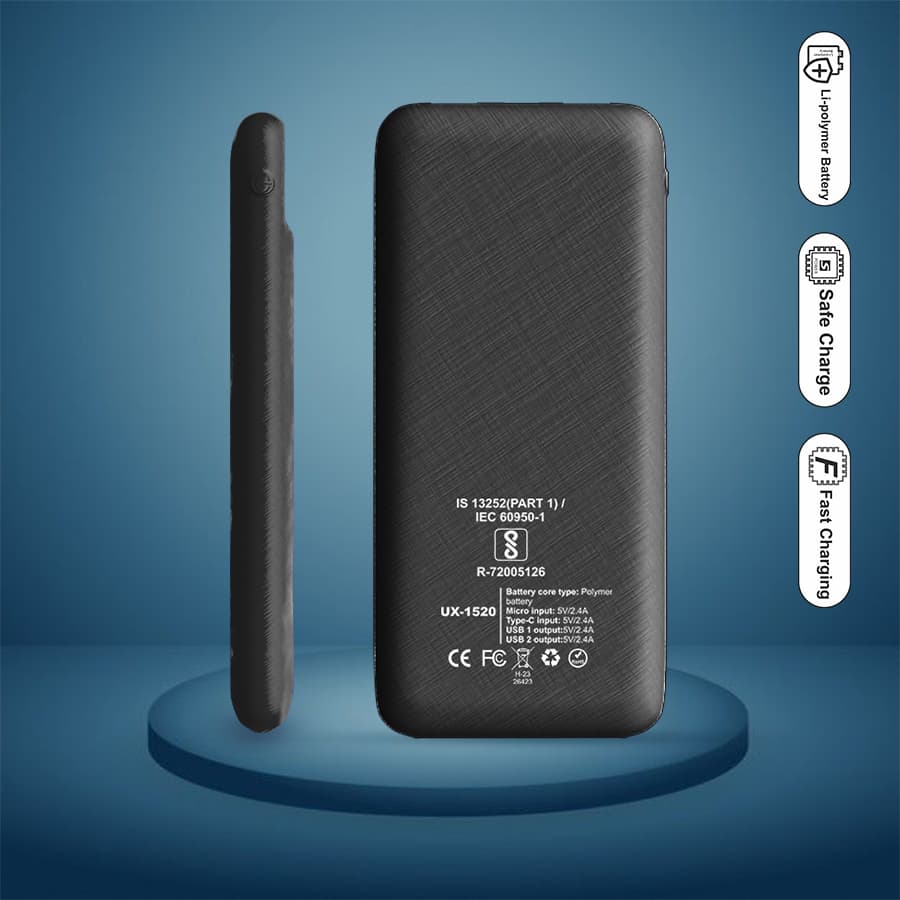 Unix UX-1520 10000mAh Power Bank - Stay Charged Anywhere, Anytime! Black back