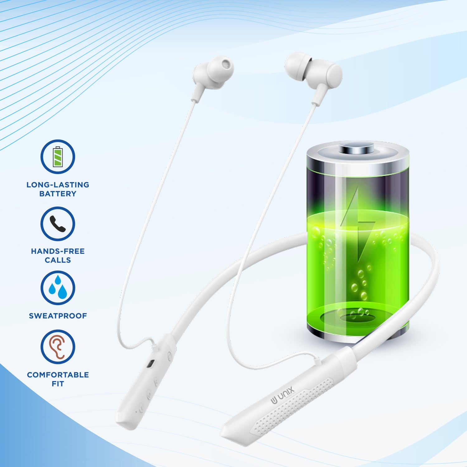 Unix UX-700 Horizon Wireless Neckband - Long Lasting Battery Life - Unixindia.
