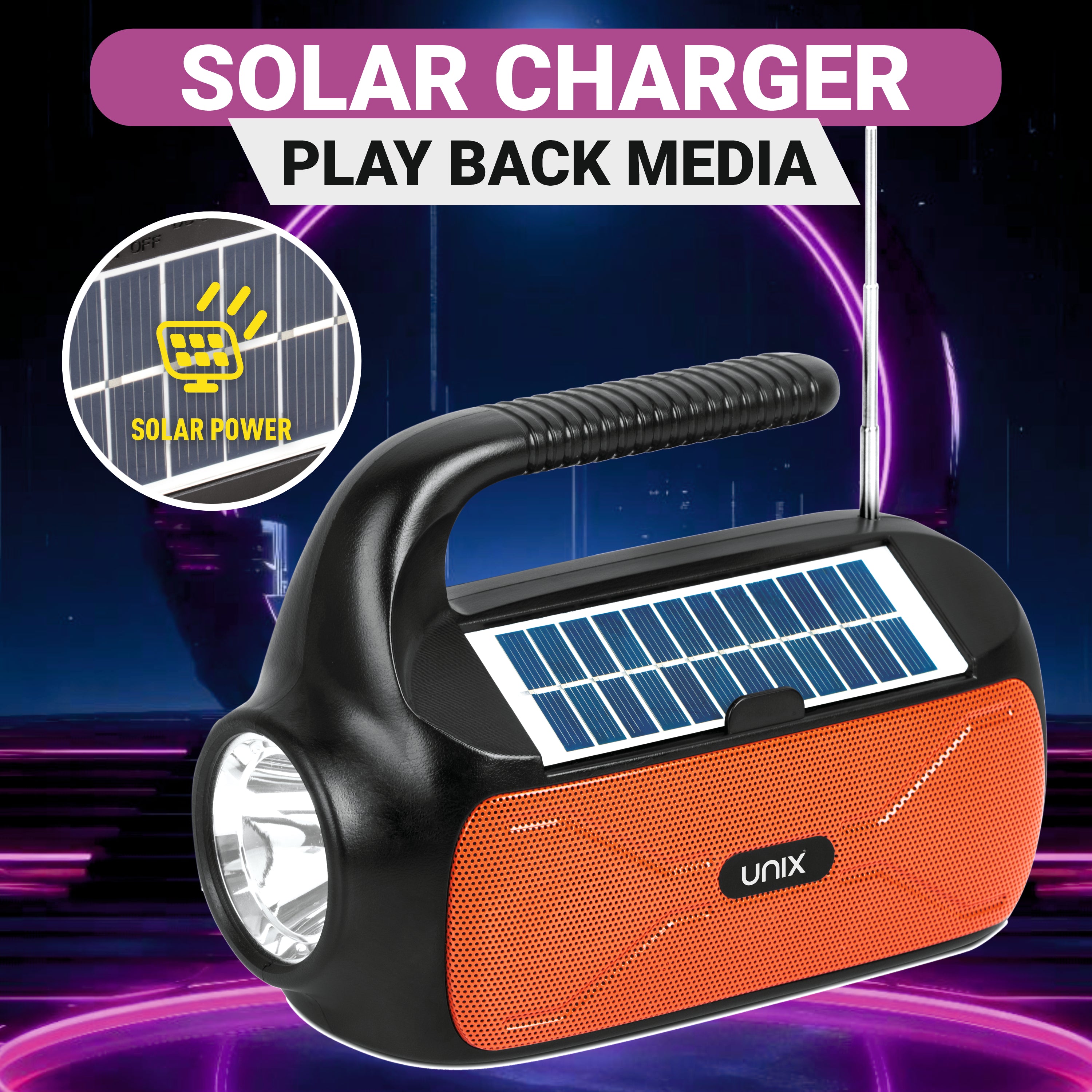UNIX Mojo Thander Bluetooth Speaker äóñ Solar Charging, TWS Connectivity, & High-Quality Sound - Unixindia.
