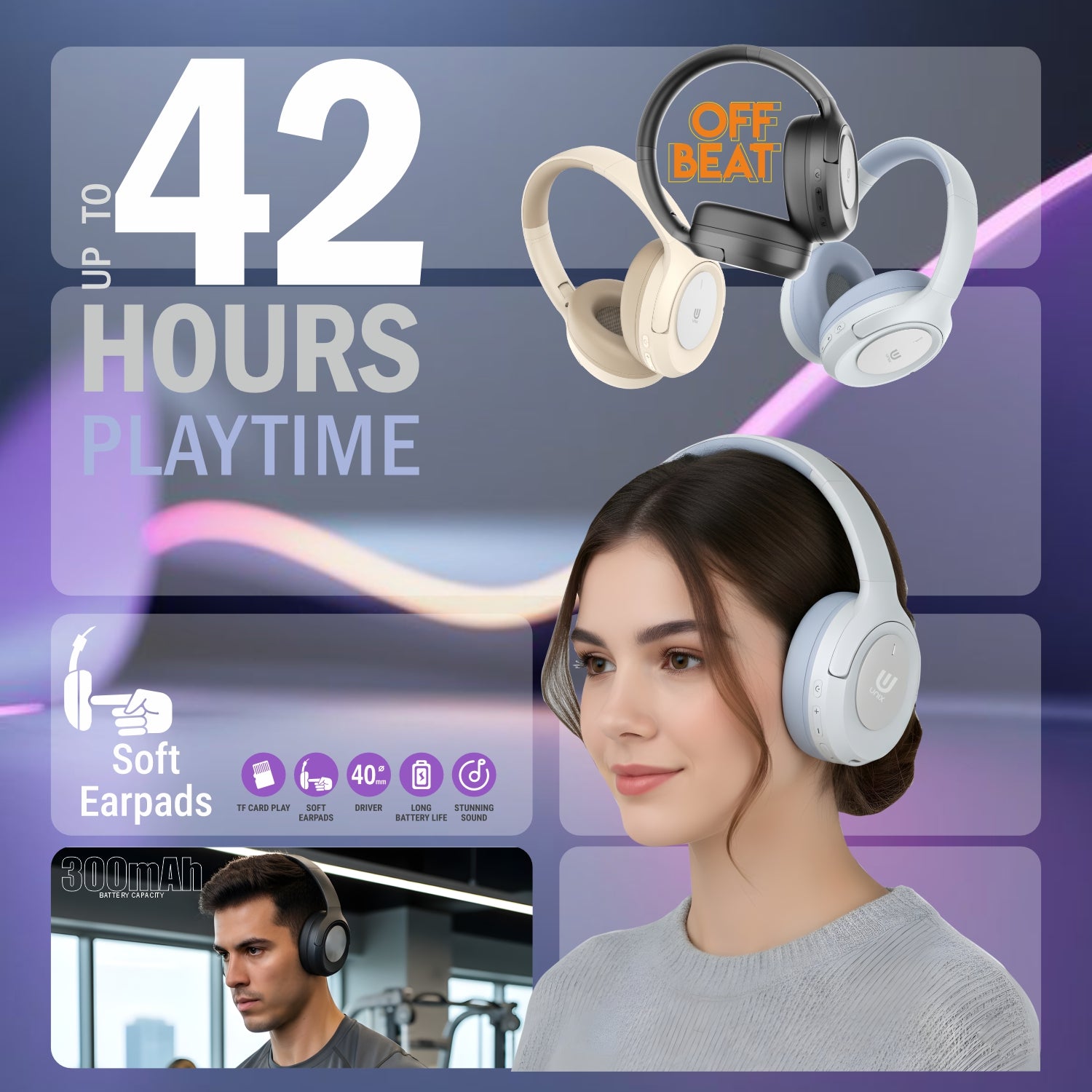 UNIX UX-800 Off Beat Wireless Bluetooth Headphones