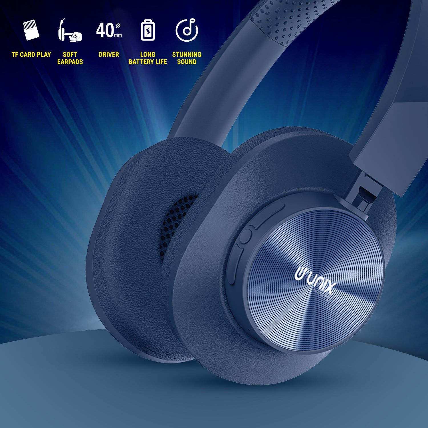 Unix UX-W100 Wireless Headphones: 36 Hours of Playtime, Type-C Charging, and Stunning Sound Quality - Unixindia.