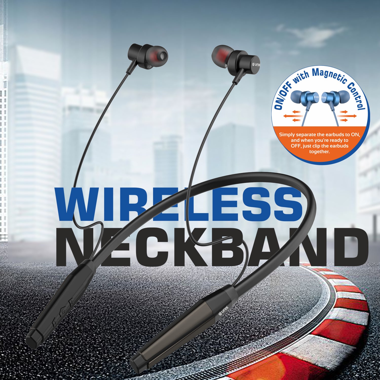 Unix HP-40 Sapphire Wireless Neckband - Long Battery Life, HD Sound, Magnetic Control - Unixindia.
